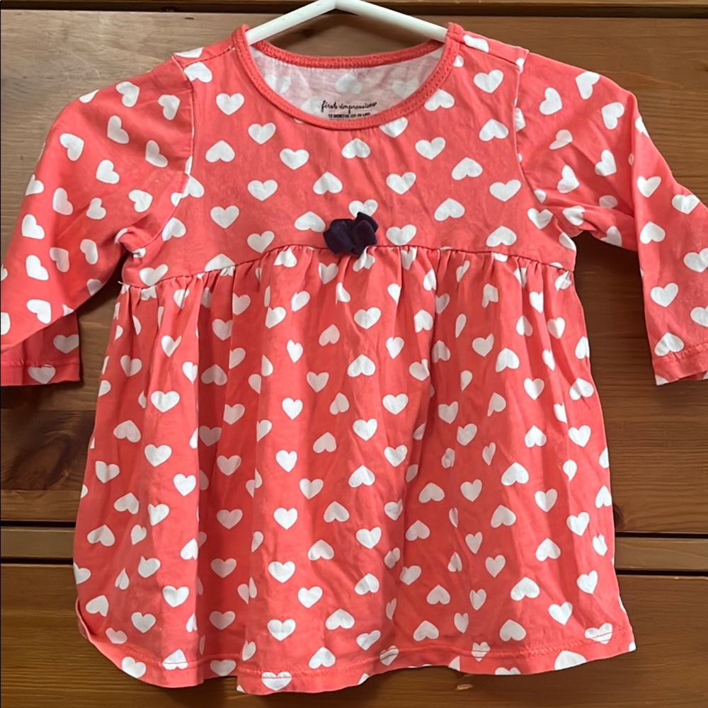 First Impressions Coral Dress with White Hearts